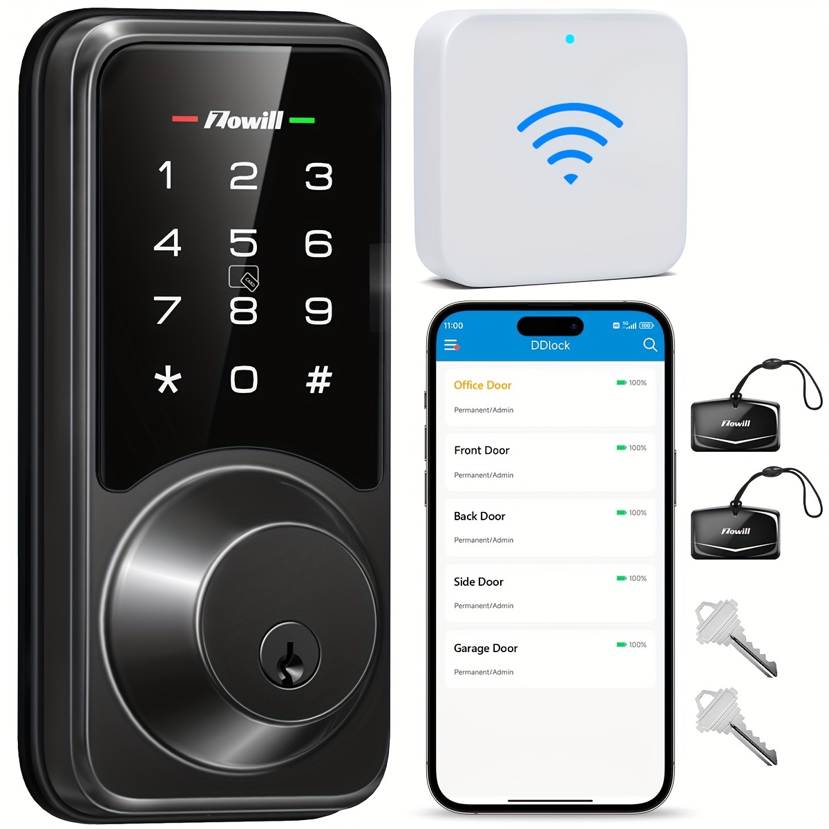 

Zowill Wifi App Control, Keyless Entry Door Lock With Remotely Control, Touchscreen Keypads, Auto Lock Smart Deadbolt For Front Door, Home, Airbnb (included G2 Gateway)