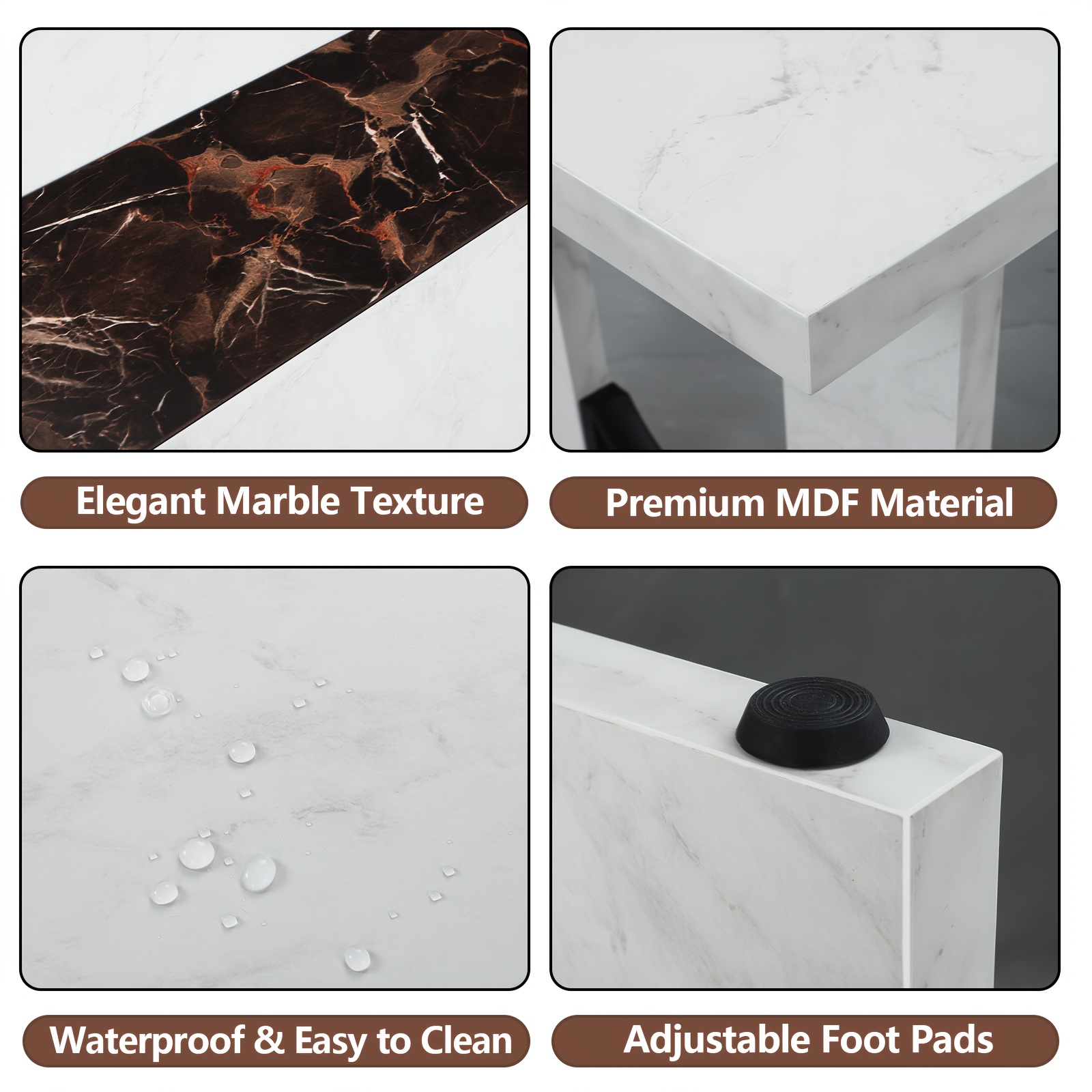 Modern Large Dining Table Suitable for 6-8 People - 71-Inch/6-Foot Rectangular Kitchen Table with Marble Tabletop, MDF &, Easy Assembly - Luxury Dinner Table for Family Meals & Entertaining