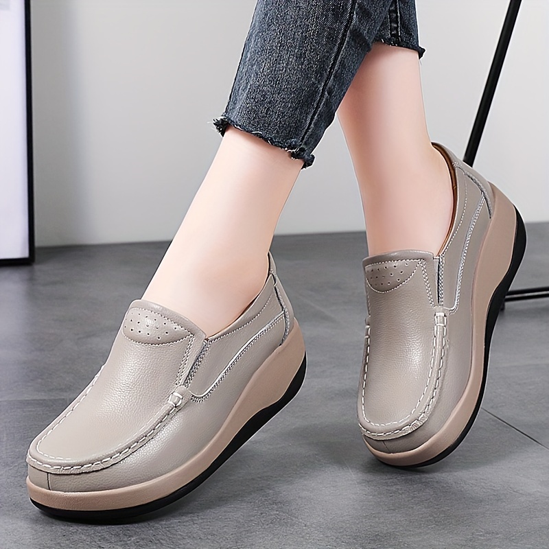 new style genuine faux leather thick soled womens wedge loafers large size outdoor casual shoes with soft   for   5
