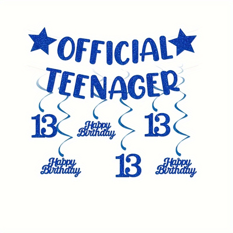 Image of 13th Birthday Party Decorations - Blue Glitter Happy 13 Banner & Swirls, Sparkling Garland For - Perfect For Room/garden Celebrations, Background Decor, Wreath