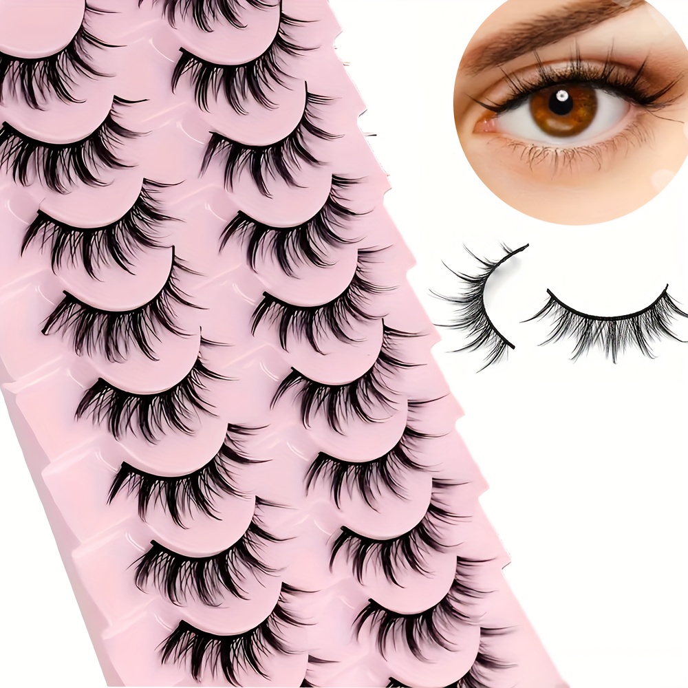 

10 Pairs Fluffy Cat Eye False Eyelashes - -free, Lengths (6-15mm), , Spiky 3d Volume, Cosplay Anime Style Fake Lashes, Mink-like Individual Look