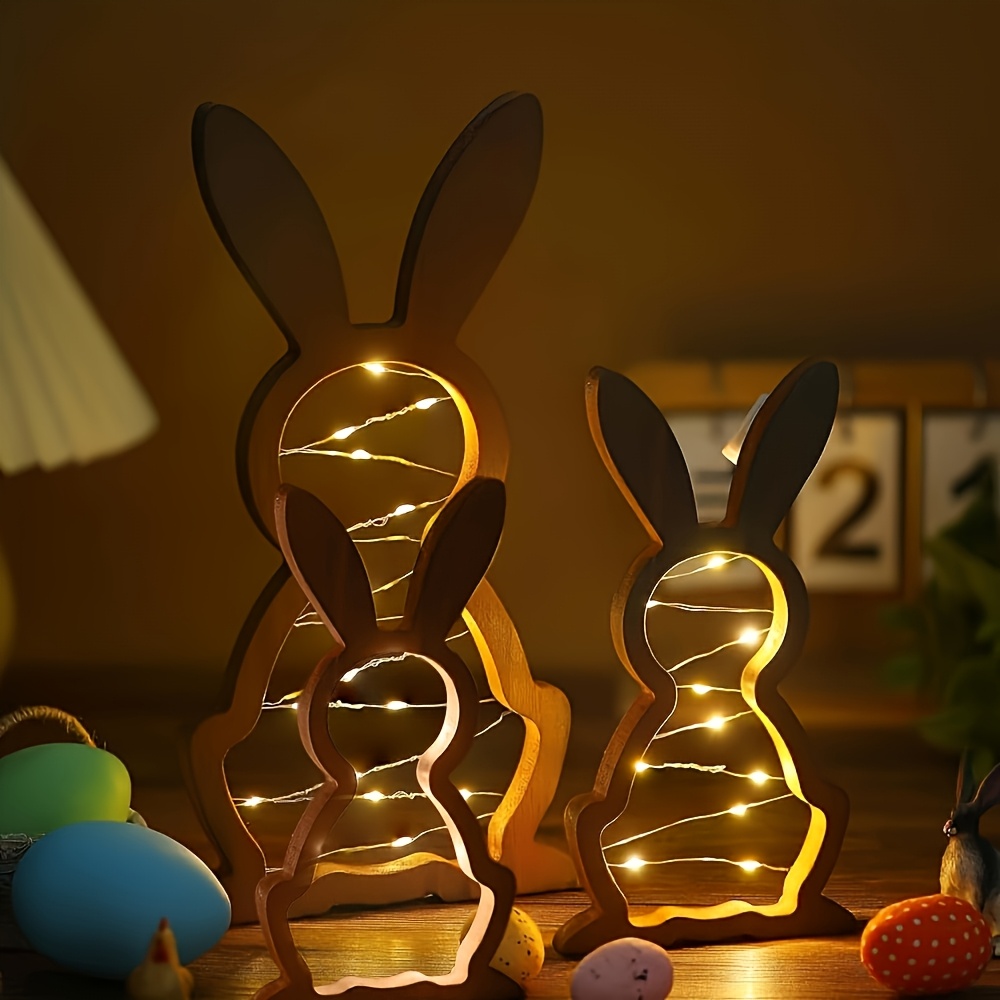 

Easter Decorations - 1/2pcs Of Glowing Wooden Cute Rabbit - Handmade Light-up Tabletop Rabbit Decor, Suitable For Farmhouse Dining Table Fireplace Mantel Party Decoration.