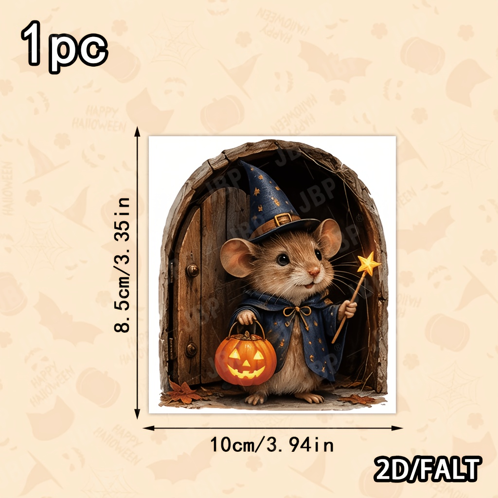 Image of 1pc Cute Mouse Halloween Hole Wall Sticker, Opaque Self-adhesive Decal To Cover Blemishes, Funny Slightly Spooky Style Indoor Room Makeover Decor For Apartment, Living Room, Hallway Baseboards