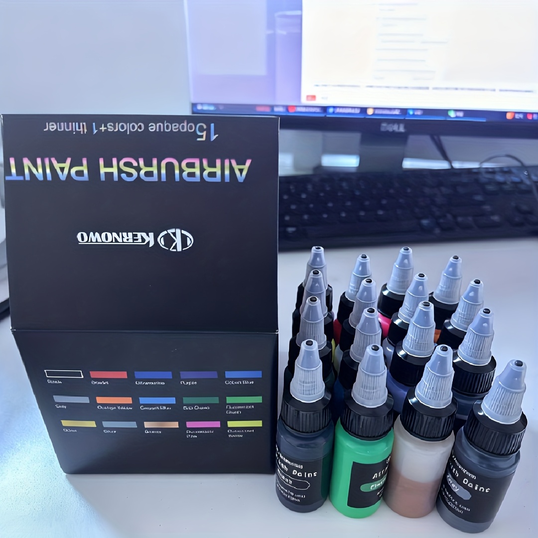 E-shop 16-Farben Airbrush Acrylfarben Set, 20ml/Flasche, Wasserbasierte Pigmente. Helle und lebendige Acrylfarben, geeignet für Nagelkunst, Kunst,