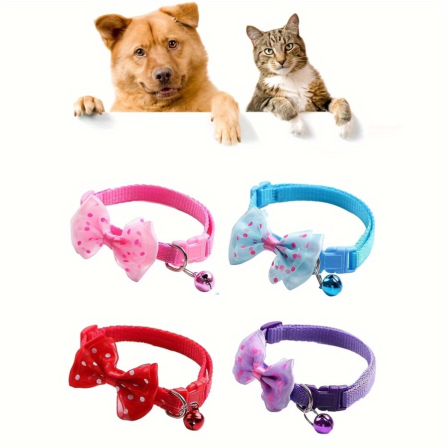 

Adjustable Cat Collar With Bowtie And Bell, Polka Dot Pattern, Polyamide Material For Kittens And Small Cats - Perfect For Weddings, Birthdays, Pet Parties (1 Pack)