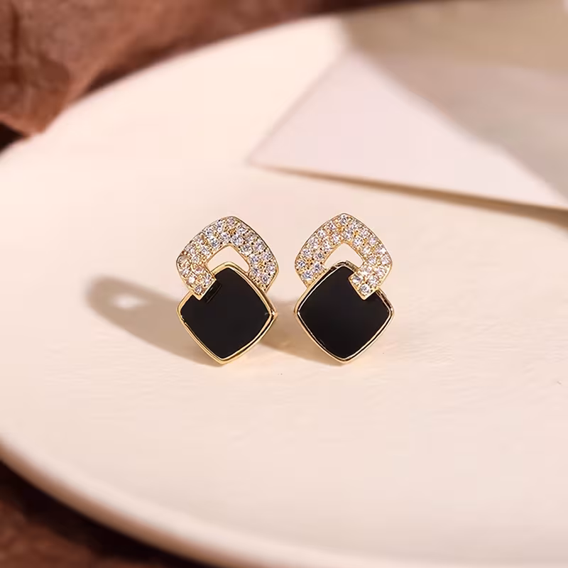 new a pair of 2pcs black square geometric earrings high quality jewelry fashion earrings high end decorative earrings suitable for daily wear accessories suitable as gifts for details 1