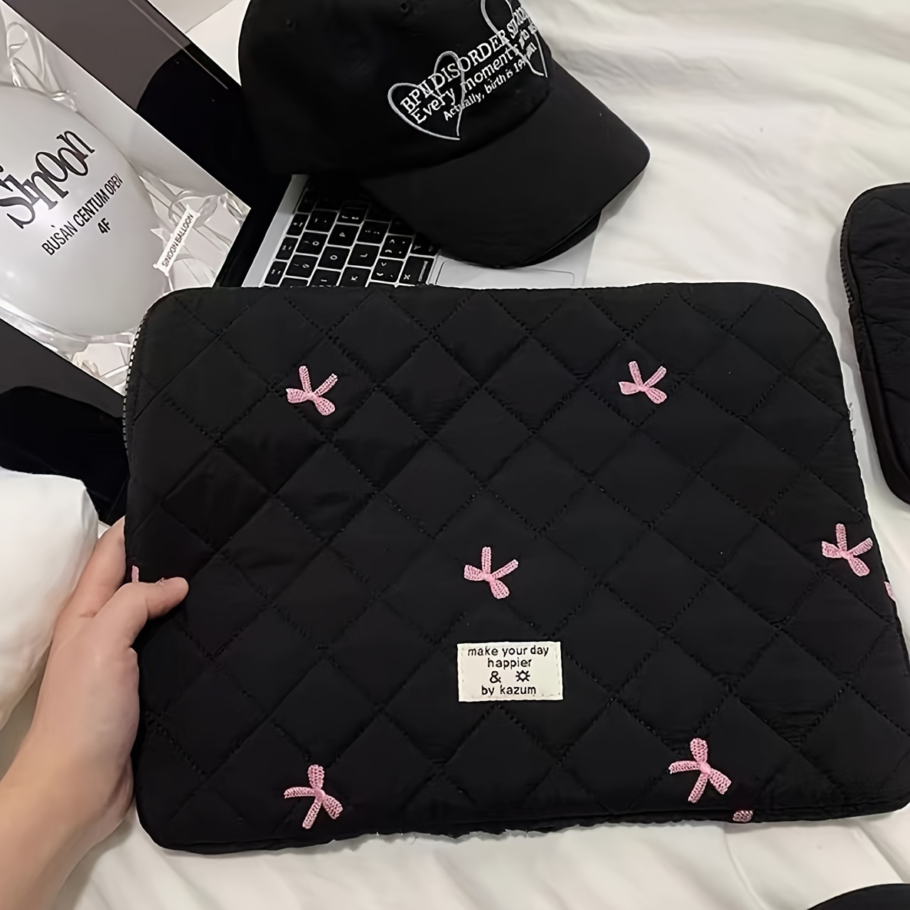 TEMU 1pc Laptop Bag Ballet Style Bow Embroidered Tablet Bag Suitable For 10/11 Inch Ipad 13/14 Inch Macbook .6 Inch Laptop Sleeve Bag