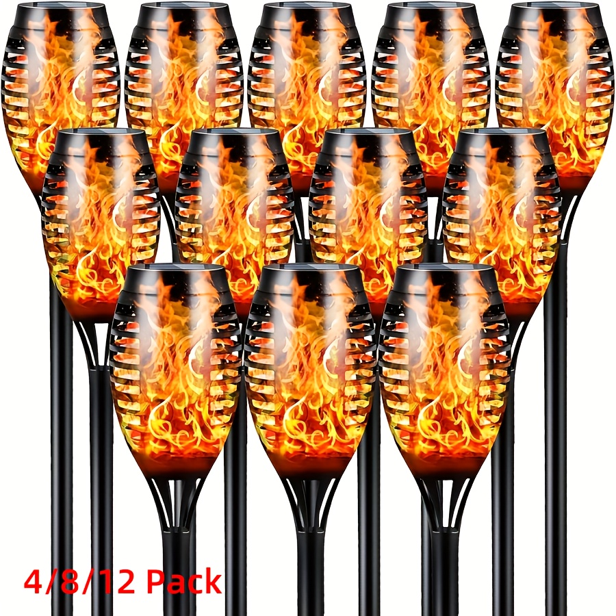 solar powered fire flame torch lights flame effect outdoor garden pathway lighting durable plastic   and patio ambiance holiday yard decor flickering flame effect solar charging lights solar lights for garden