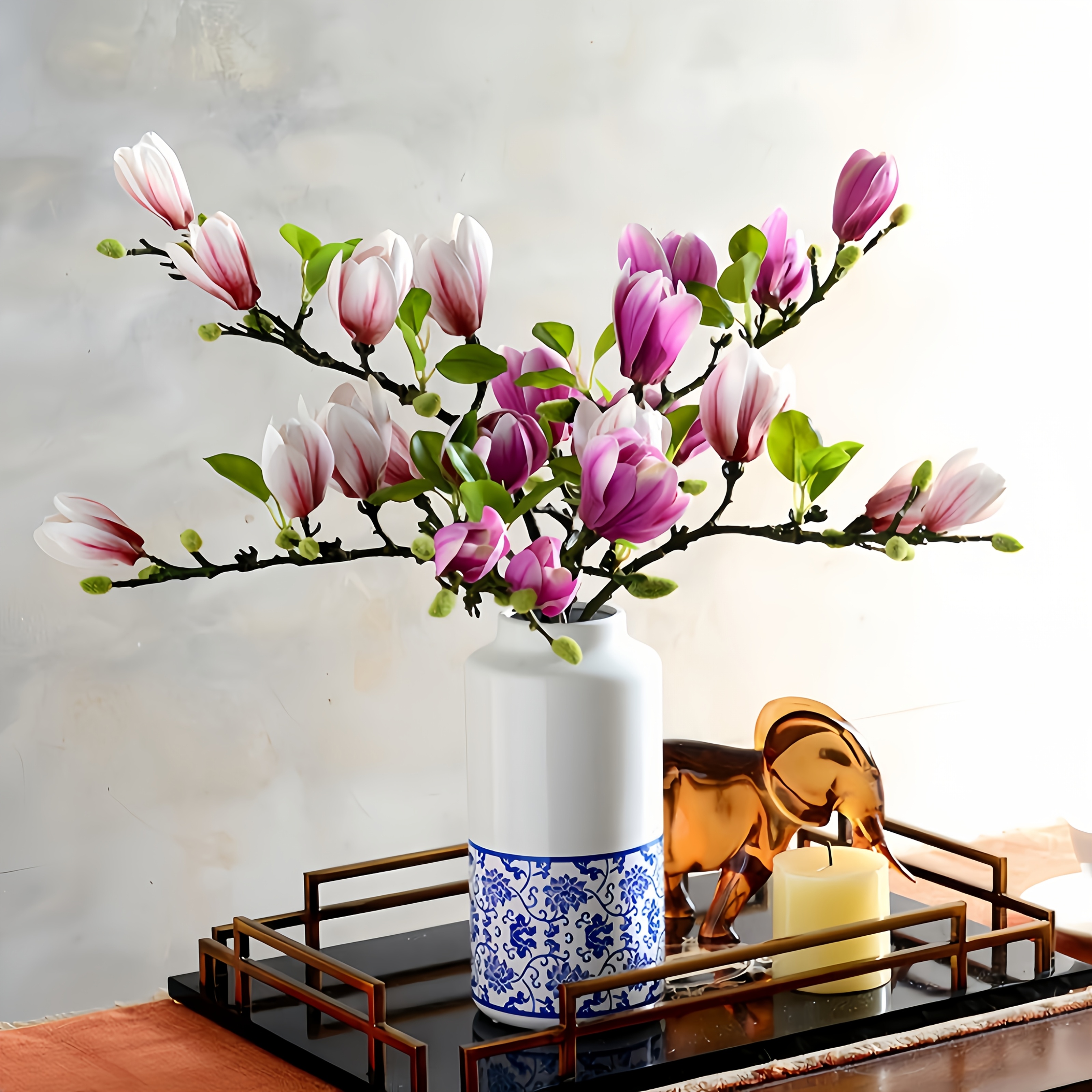 

4-pack Luxurious Artificial Magnolia Flowers - Plastic Magnolias For Reunion, Thanksgiving, Day, Graduation - Versatile Tabletop Floral Decor For Room Types - Summer Season Display Without Container