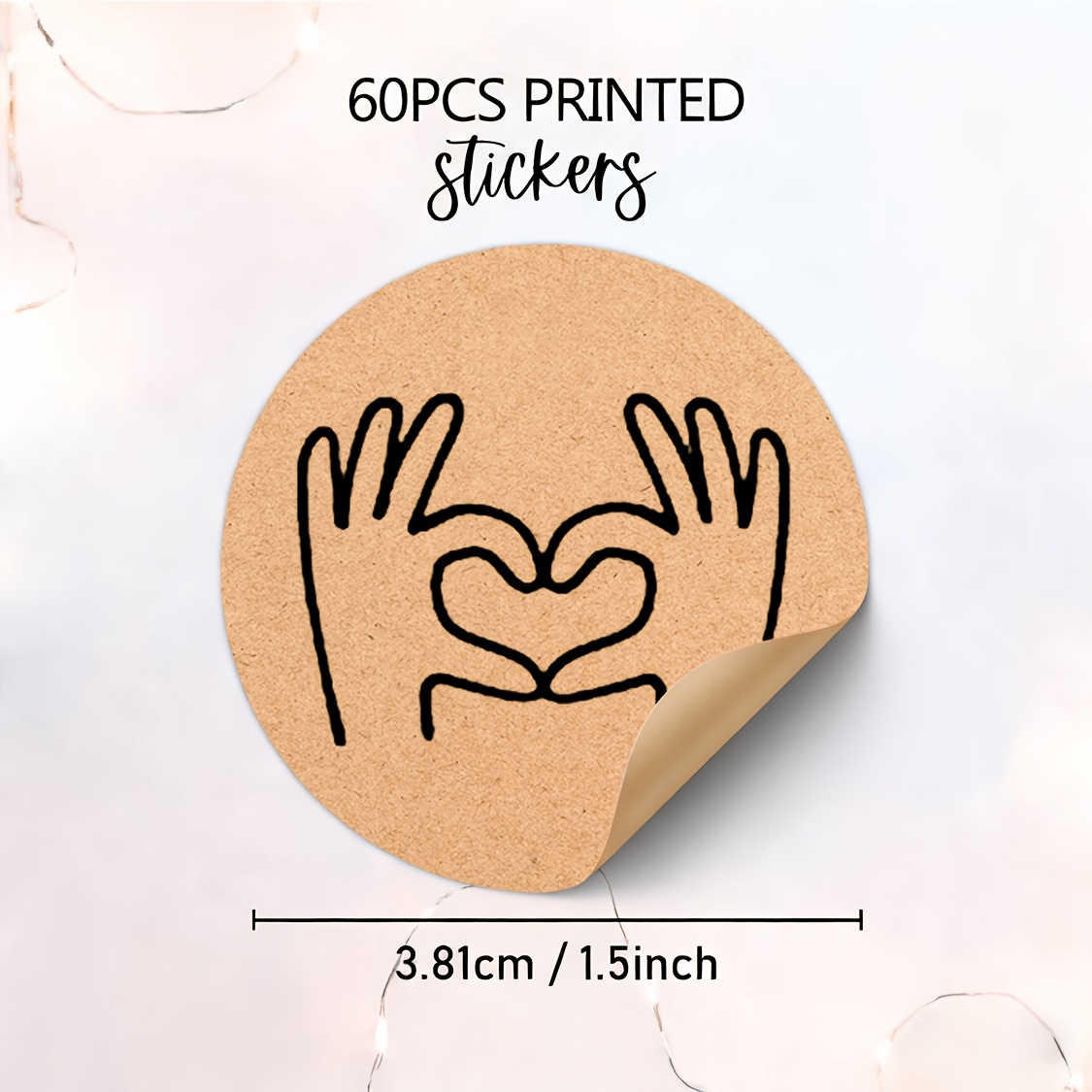 TEMU 60 pièces, Autocollants Cadeaux Ronds en Papier de Mains un Cœur, Étiquettes en Papier Décoratives pour Sacs Cadeaux, d'Enveloppe et Fournitures
