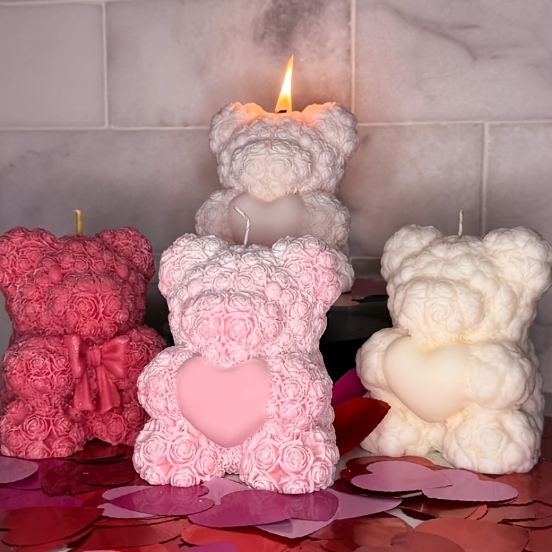 valentines day heart rose bear silicone candle aromatherapy