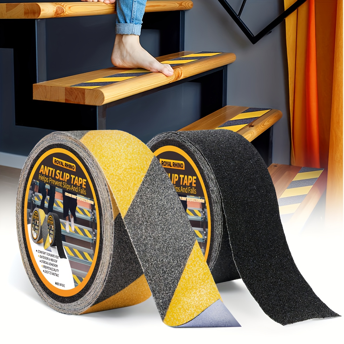 AISEY 2 Inch X 60 Feet Anti-Slip Tape For Stairs – Outdoor/Indoor Grip Tape, Yellow/Black, 80-Grit Waterproof – For Wood, Tile, Concrete, And More