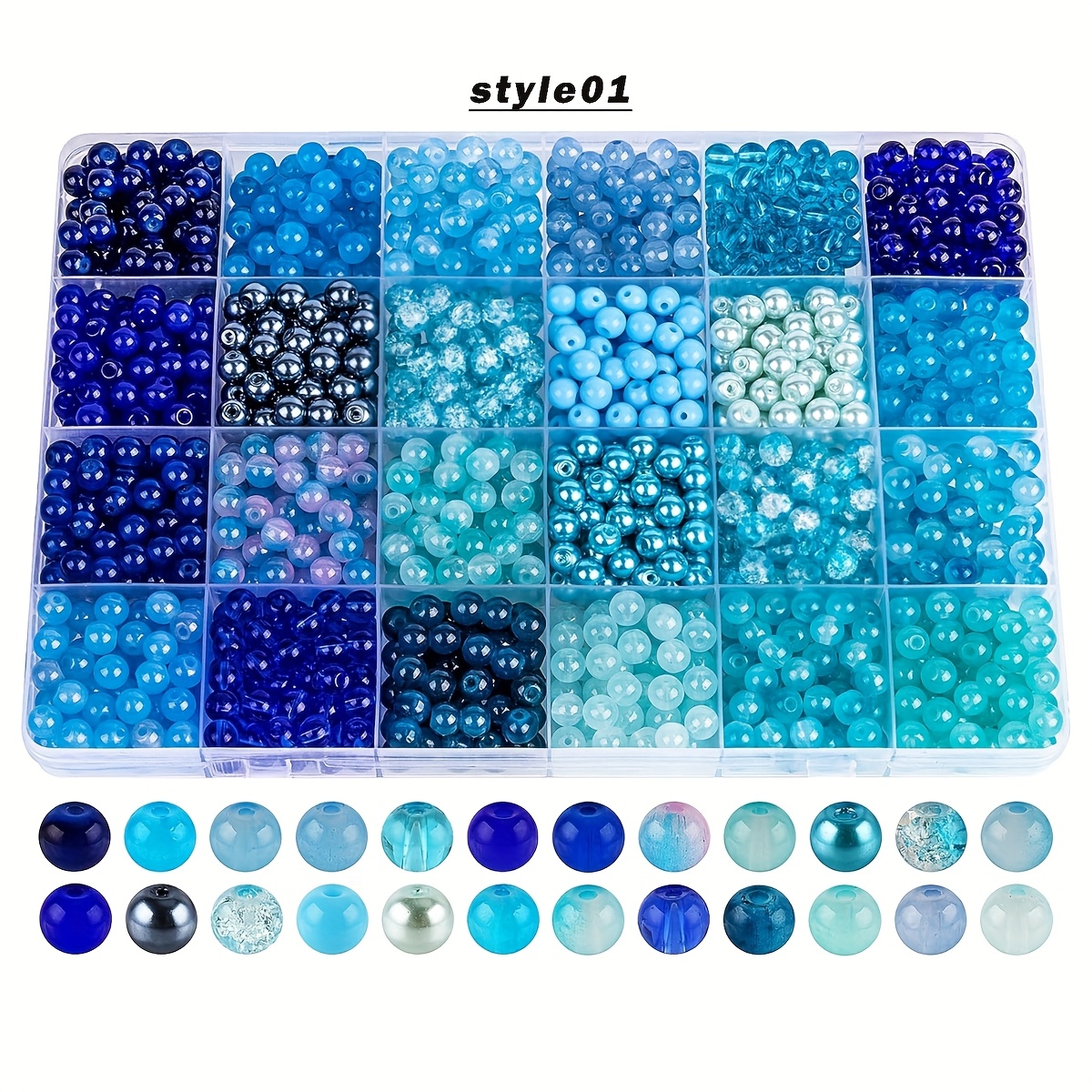 TEMU Kit para Hacer Pulseras de Aproximadamente 960 Piezas de Cuentas de Vidrio de 6mm, 24 Abalorios Surtidos para la de Joyería y Artesanías DIY,