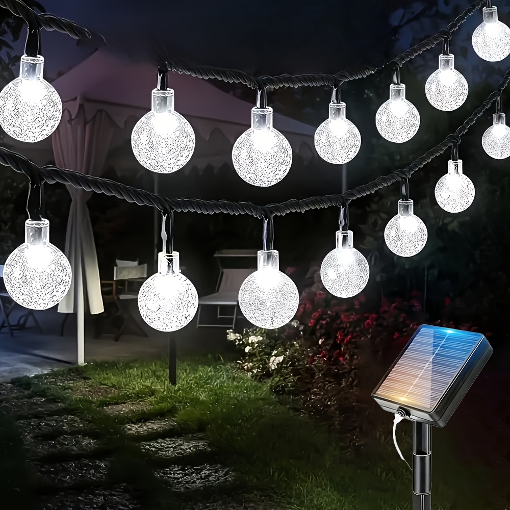 TEMU 100pcs Solar Outdoor Crystal Ball String Lights, Warm White Light, Ip65, And Create A Romantic Atmosphere. Suitable For , Decorate Your