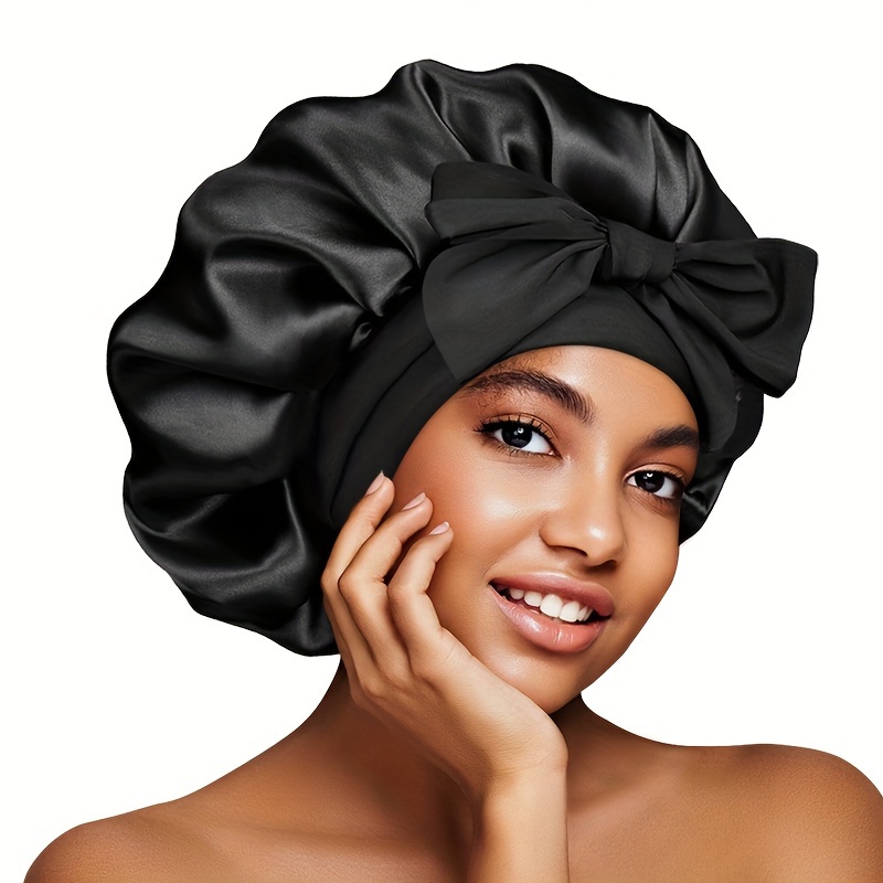 

1pc Silky Bonnet For Sleeping Satin Hair Bonnet With Tie Band Sleep Bonnet Hair Cover Night Bonnets Shower Cap For Men Women Natural Curly Hair