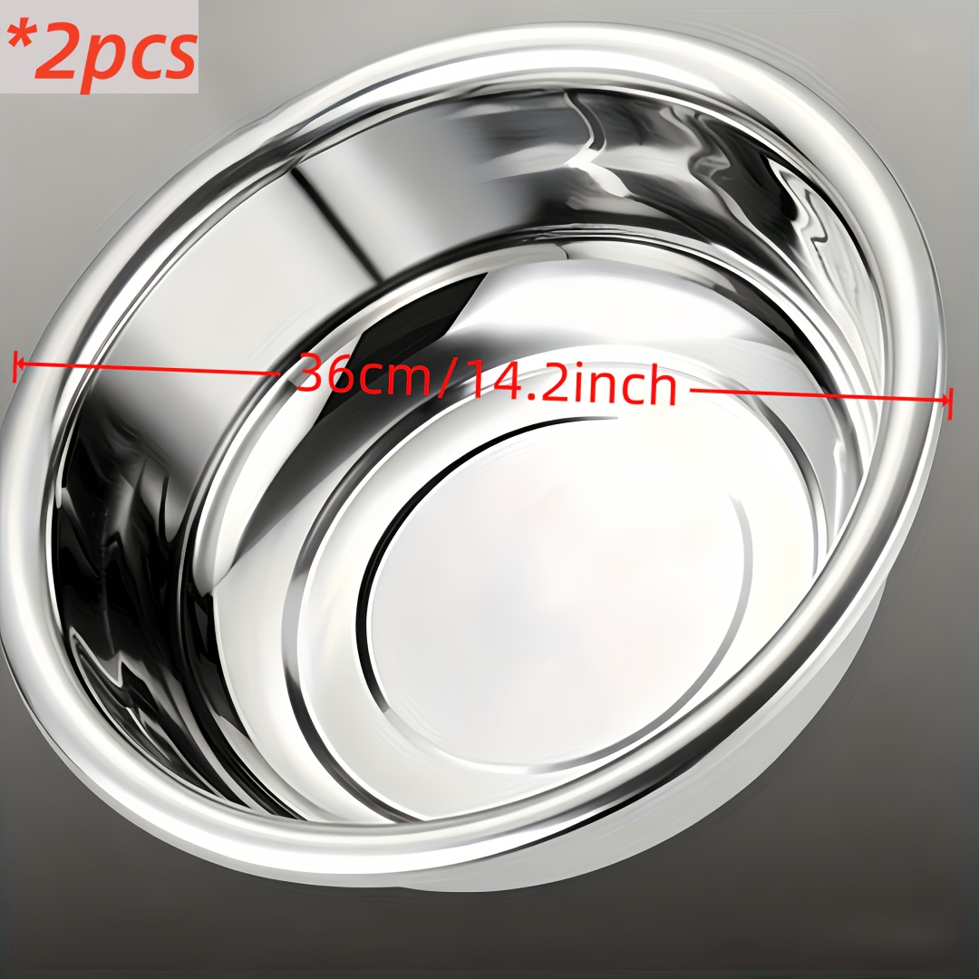 Image of 1-2pcs Large 36cm/14inch Stainless Steel Dough Mixing Bowl, Extra Large Household Basin For , Face Washing, Laundry, Thickened Round Basin For Washing Face Or Vegetables