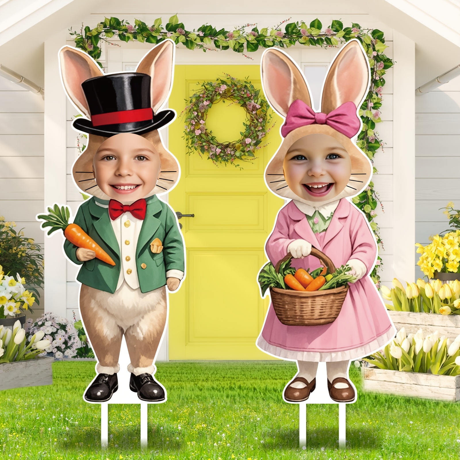 

2pcs Wuuhawuha Easter Yard Signs, Large "x12.9" Plastic Rabbit Lawn Decorations, & Design, No Electricity Or Battery Needed, With Photo Props For Garden, Party,