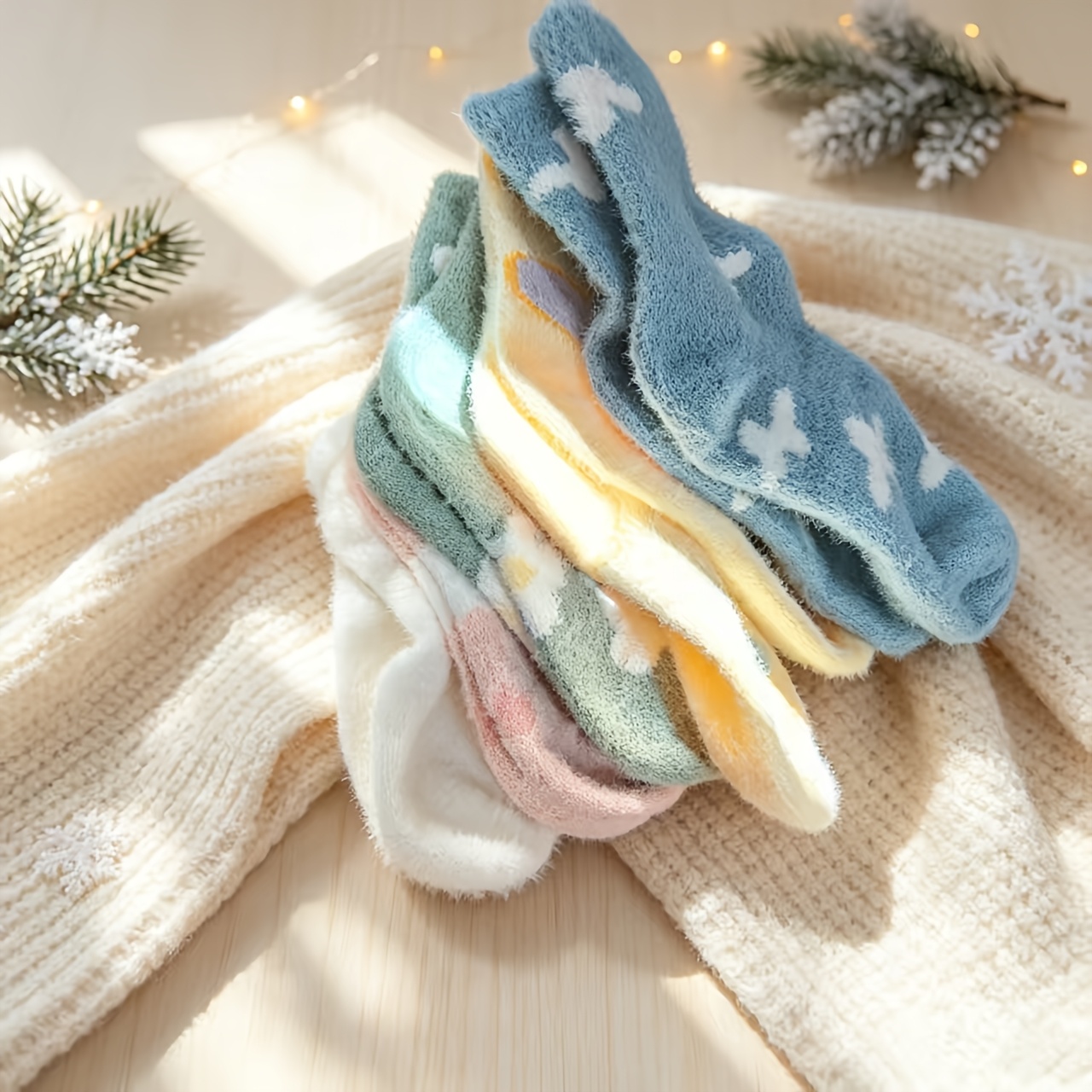 TEMU 5-pair Women's Autumn/winter Warm Socks, Featuring Fashionable Patterns, Soft And Comfortable, Suitable For Daily Wear In The