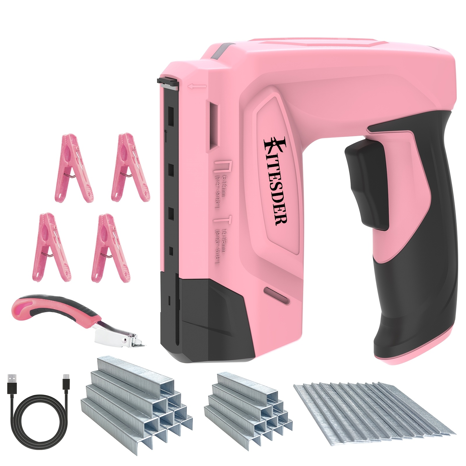Image of 4v Cordless Electric Nail Gun, Rechargeable Lithium Battery Powered Upholstery Stapler & Brad Nailer Tool For Industrial Renovation, Woodworking, Includes 3000 & Nails