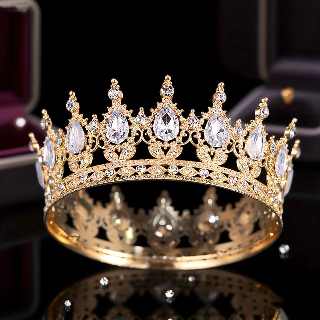 E-shop Barocke - Strassbesetzte Tiara mit Funkelndem Kopfschmuck, Vintage Königin-Schönheitswettbewerb Zepter-ähnliches Design für Hochzeiten, Bälle,
