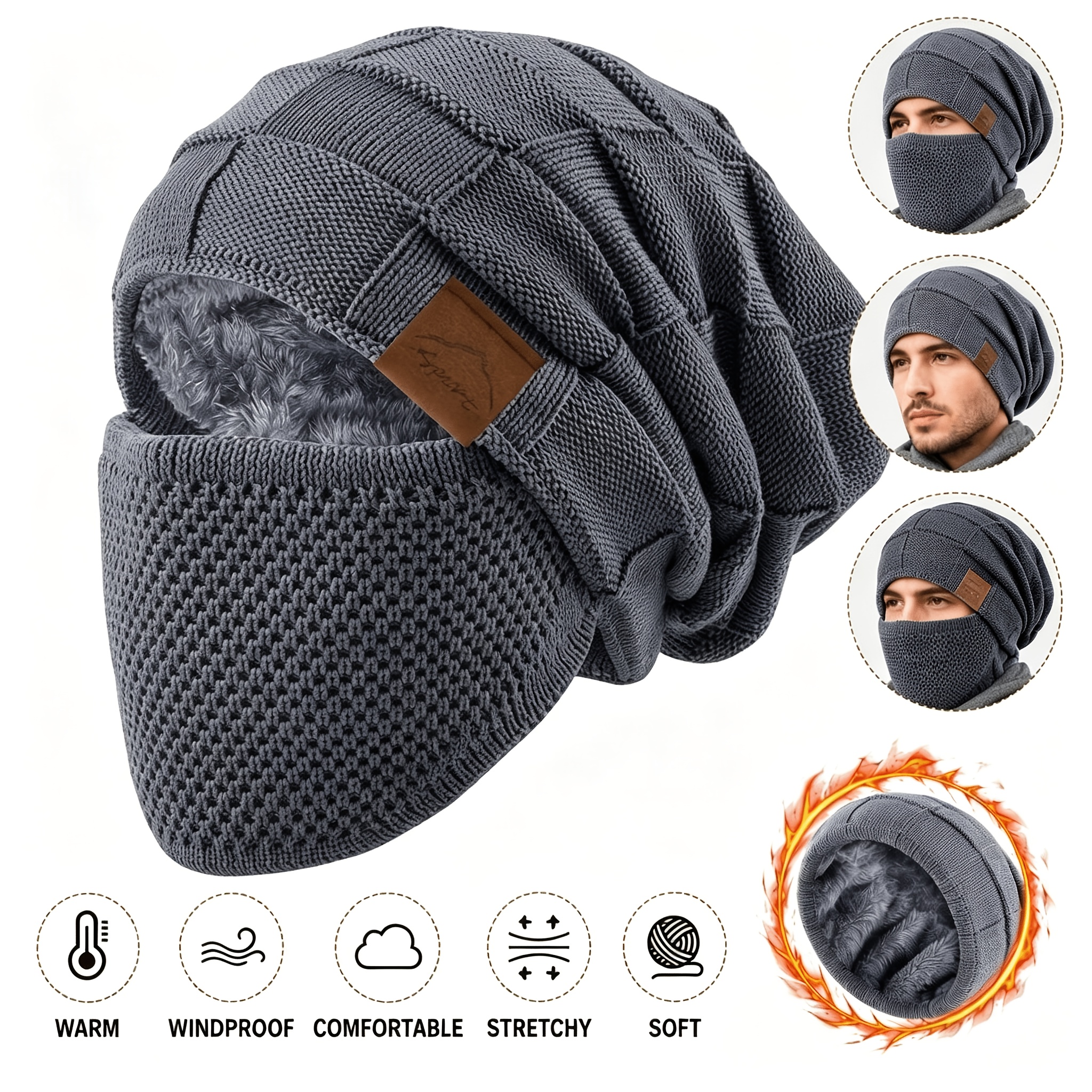 TEMU Conjunto de 2 gorros de invierno unisex de forro polar 2026 - Cierre elástico con cordón, ligeros y cálidos, ideales para ciclismo, esquí,