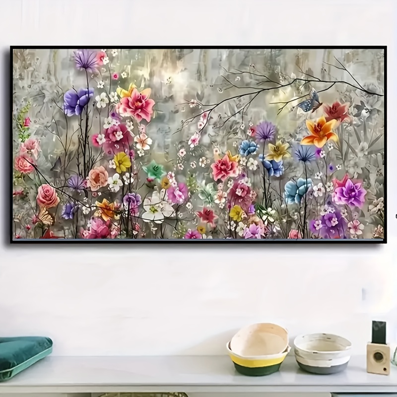 

1pc Extra Large 5d Diy Diamond Painting Kit For Adults, 15.7*27.5 Inches, Floral Pattern With Round Rhinestones, Embroidery Mosaic Craft, Wall Art Decor For Beginners