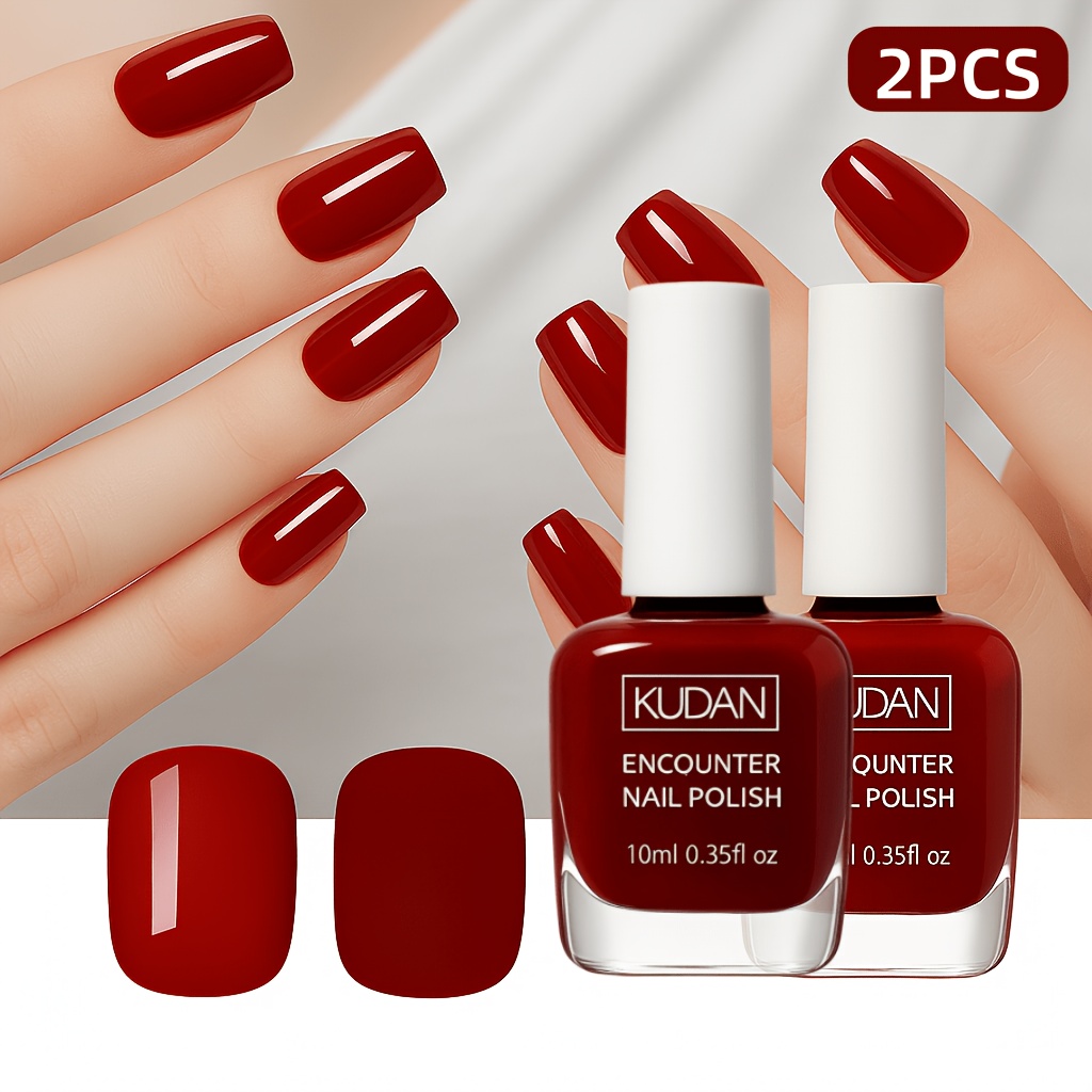 TEMU 2-pack Burgundy Gel Nail Polish, 0.35fl.oz Each, No Light Needed, Off, Quick Dry, Long Lasting, Glossy Finish, , Perfect For And Diy Nail Art