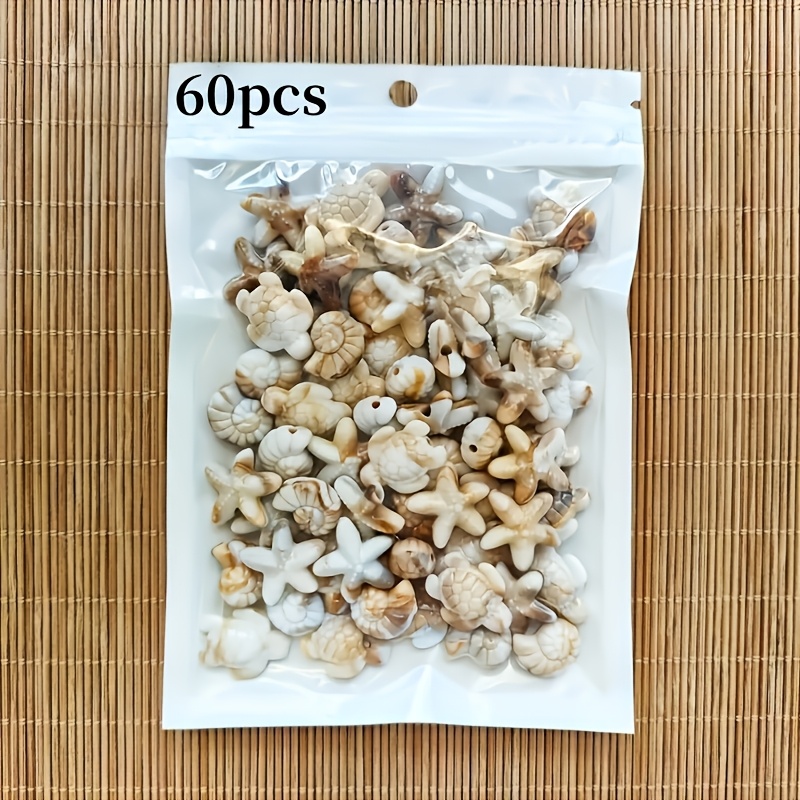 E-shop 60 Stück Böhmische Strandperlen - Natürliche Töne in Braun, Weiß und Gold, Doppelseitige Acryl-Formen nach Muscheln, Seestern, Muscheln und