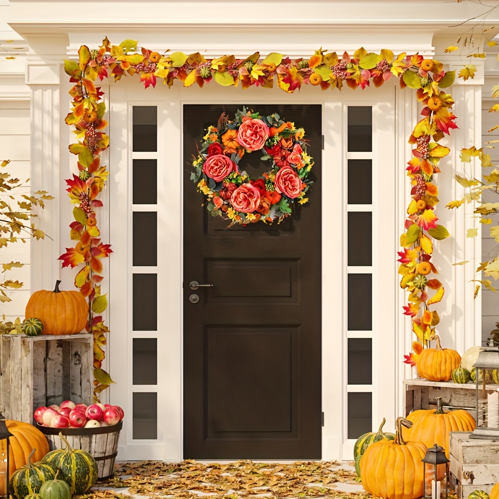 Fall Wreath - top Door Decor - Wooden Pumpkin - Thankful & Blessed, Thanksgiving decoration, Fall Wreath, Door Hanger #FD12