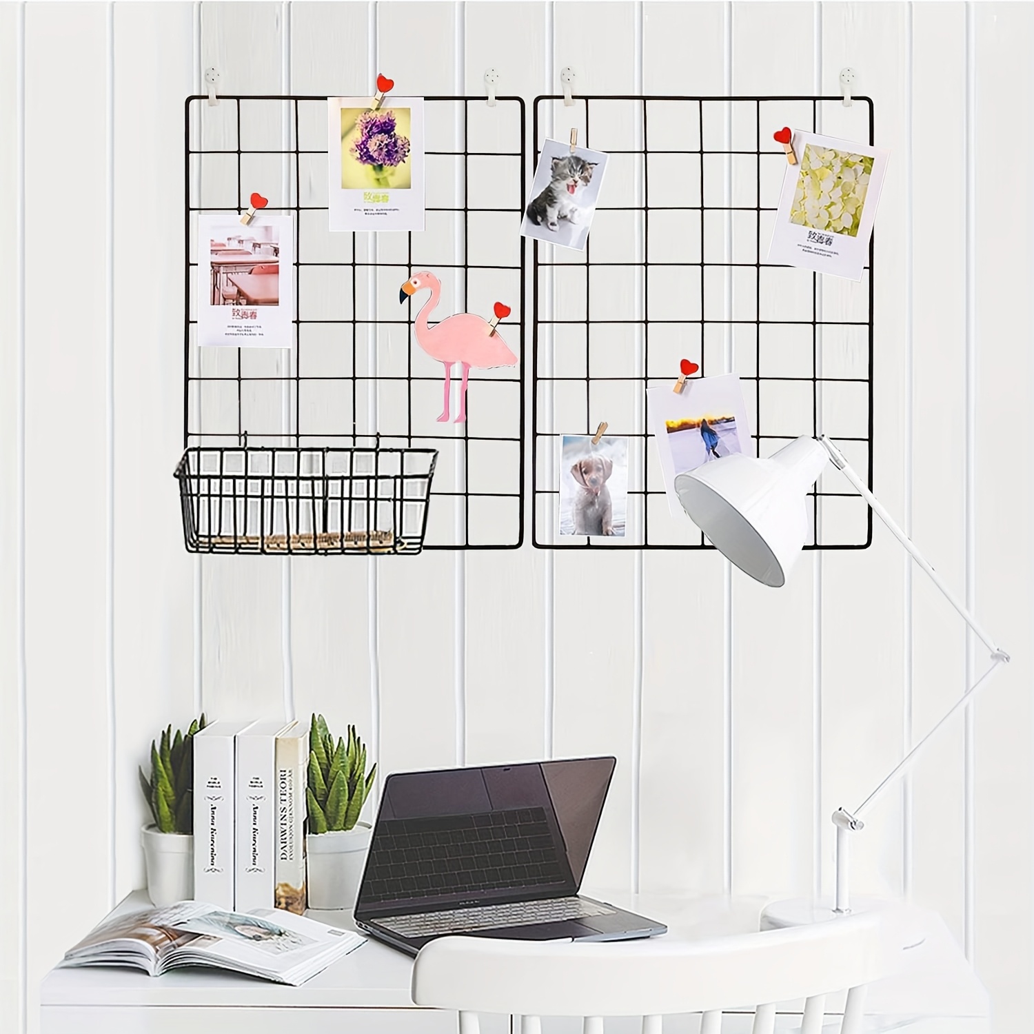 Metal Mesh Wall Grating Panel Photo Rack, Used For Photo Display And Message Board