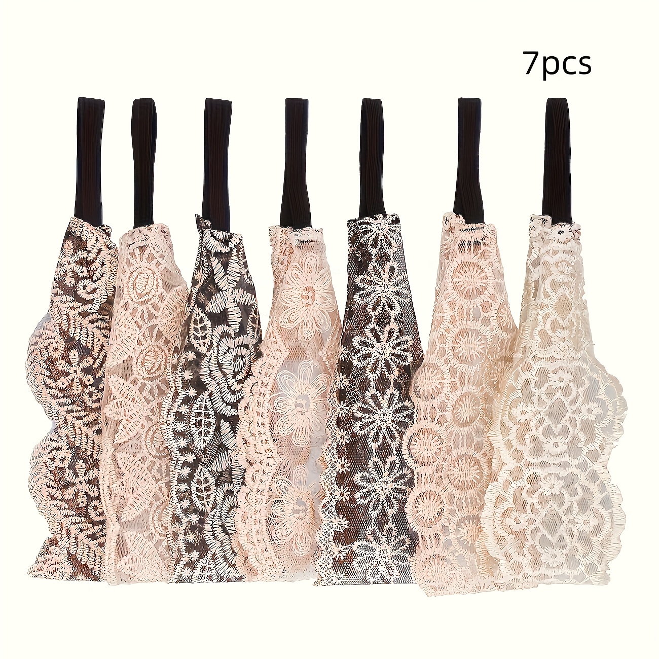 TEMU Women's Lace Headband 7pcs Set, Elastic Headband, Fashionable Wide Edge Headband