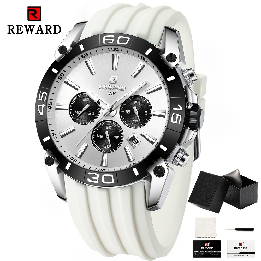 Reward Men Watches Quartz Luminous Date Wrist Watch Silicone Strap Luxury Casual Watch For Men White
