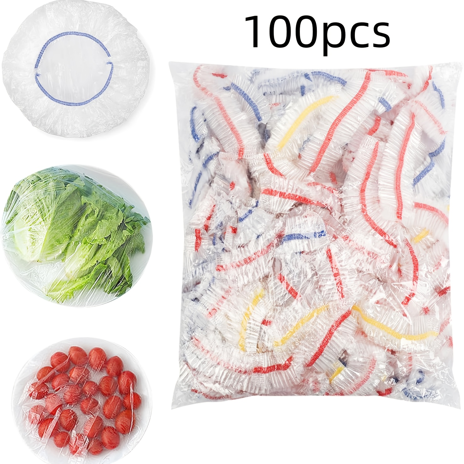 TEMU Colorful Plastic Bowl Covers, 100 Reusable Elastic Stretch Lids For Food Preservation, Suitable For Kitchen Use, Canning, And Dining