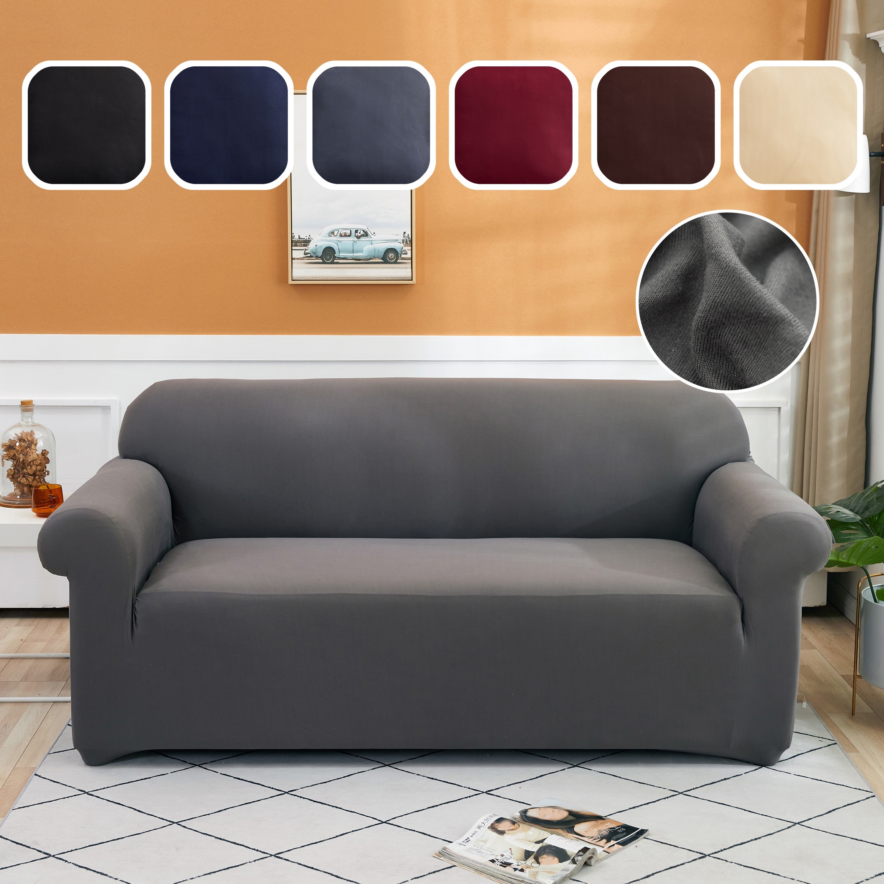  Funda de asiento de sofá de color liso con protector elástico  para muebles, protector de sofá antideslizante, funda impermeable con  múltiples fundas para el hogar de perros y mascotas, sofá D
