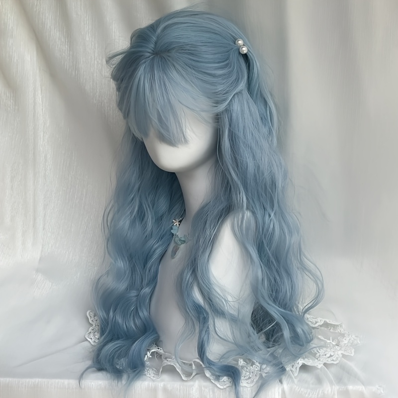elegant sky blue water wave wig women long curly high Temu Australia