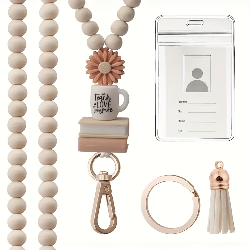 E-shop Neuer Schlüsselanhänger mit Quasten, Blumen- und herzförmigen Perlen, geeignet für Arbeitstitel-Lanyards. Schlüsselanhänger für Männer und