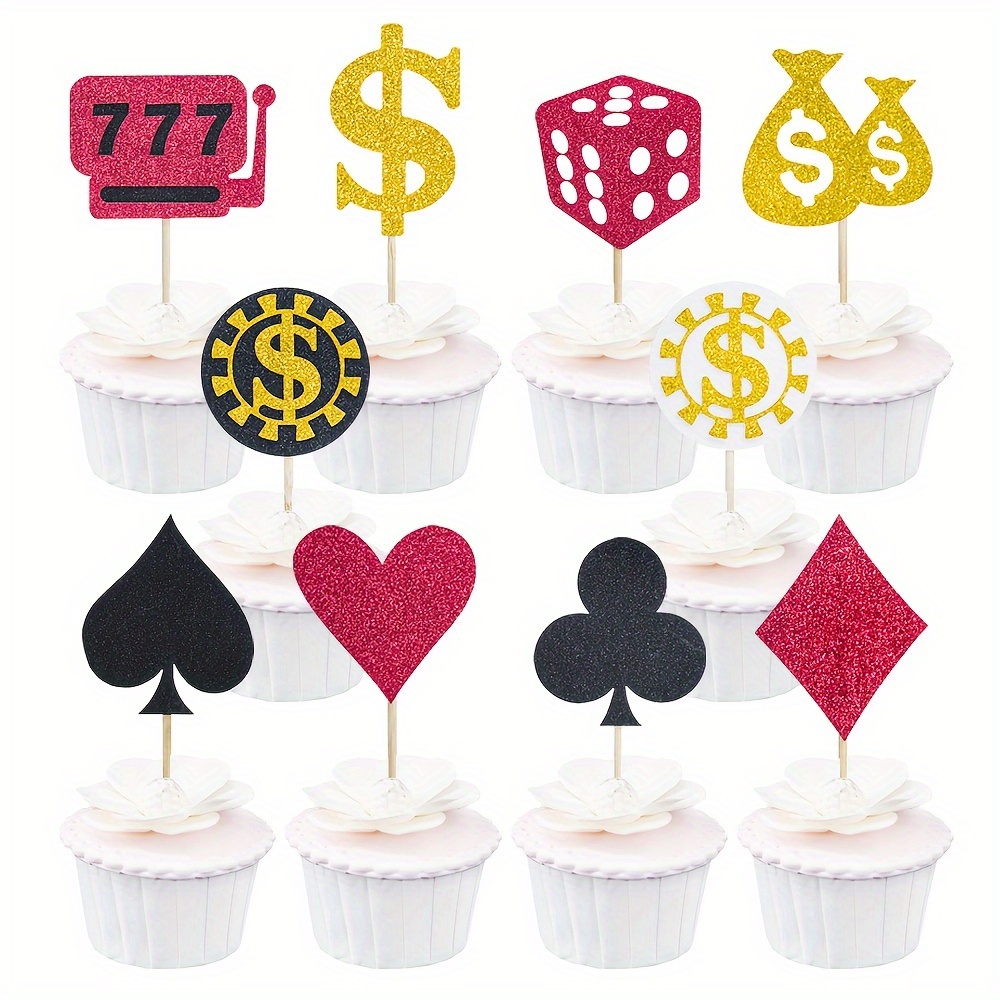 

20-piece Poker Game Snacks Cupcake Toppers - Perfect For Birthday Parties & Gaming Venue Themed Events, No Electricity Needed