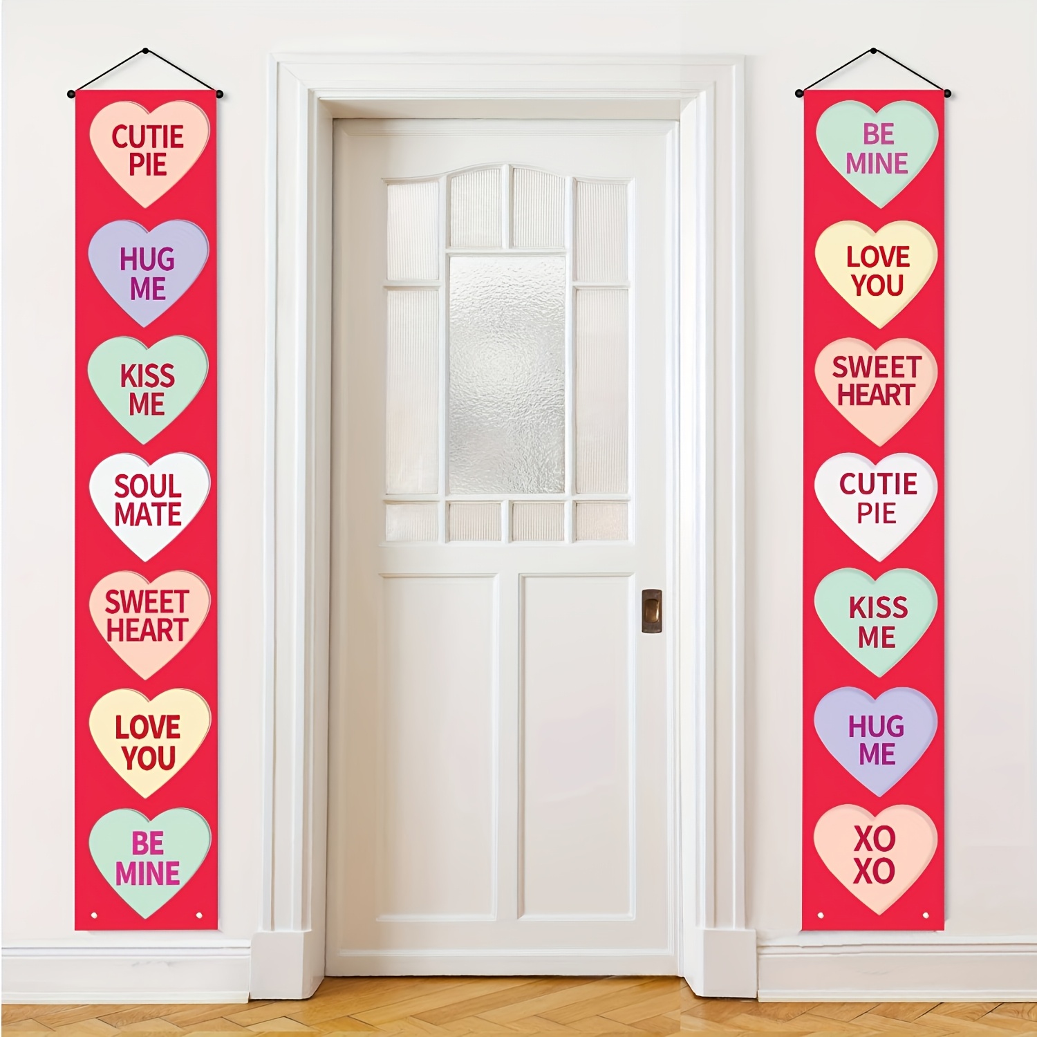 TEMU 2d Door Banner Festive Valentine's Day Conversation Heart Door Banners - Pair Of 70.87inch X 11.81inch Decorative Banners For Entryway - Mix Of
