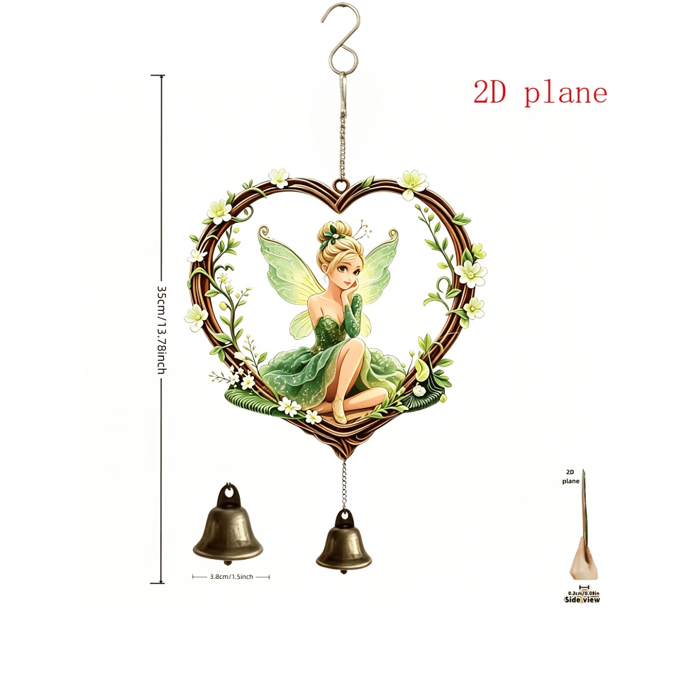 TEMU Carillon Éolien en Métal, , de Cercle de Blanche en Cœur, Sprite de Forêt, Décoration d'Extérieur pour Terrasse de Cour, Son et Durable,
