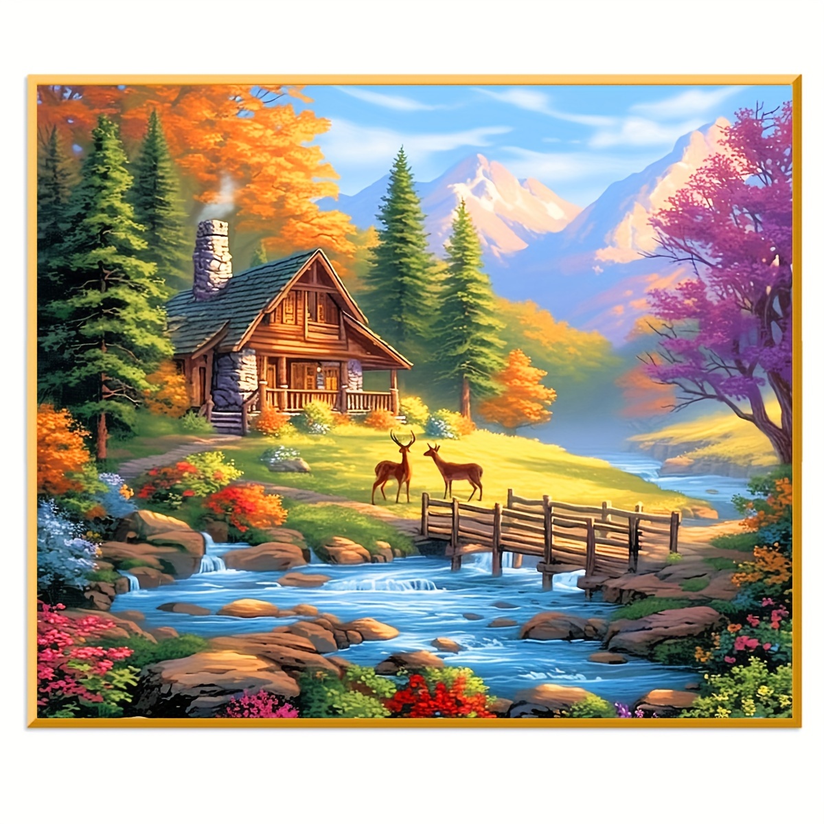 Image of 1 Set Printed Cross Stitch Kit, Forest Vacation Cottage Printed Set Handmade Embroidery Material Pack 11ct Medium Grid 3 Strands Of Thread Suitable For Beginners Nordic Style Home Decor Gift