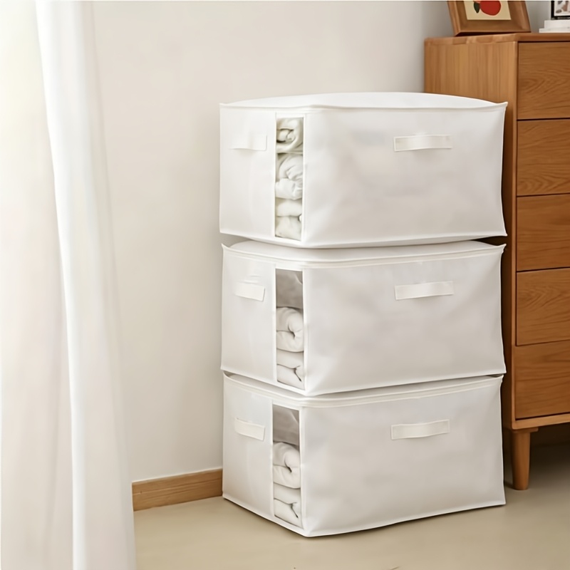 TEMU 3pcs Set Of Large Canvas Storage Bags For Quilts, Suitable For Storing Clothes And Sweaters. Features Double Zippers And 3 Carry Handles. Ideal
