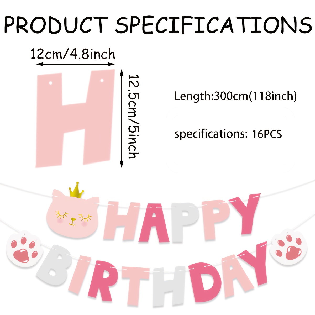 Pink Cat-themed Birthday Party Banner - 'happy Birthday' Lettering With Cute Cat & , Paper Garland, No Power Required - Ideal For Cat Lovers, Cat Lover Gifts