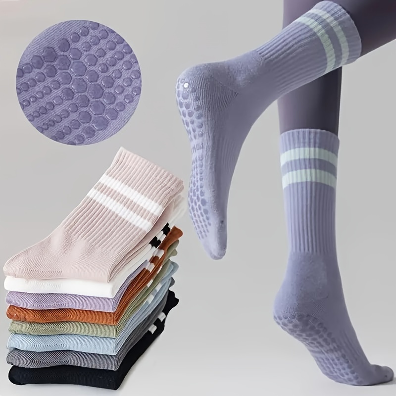 

8pcs Women's Yoga Socks - Non-slip, Breathable Striped Mid-calf Sports Socks For Pilates & Fitness, Silicone Grip