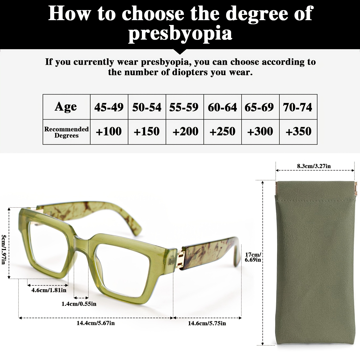 Fashionable Rectangular Women's Reading Glasses with Magnetic Case