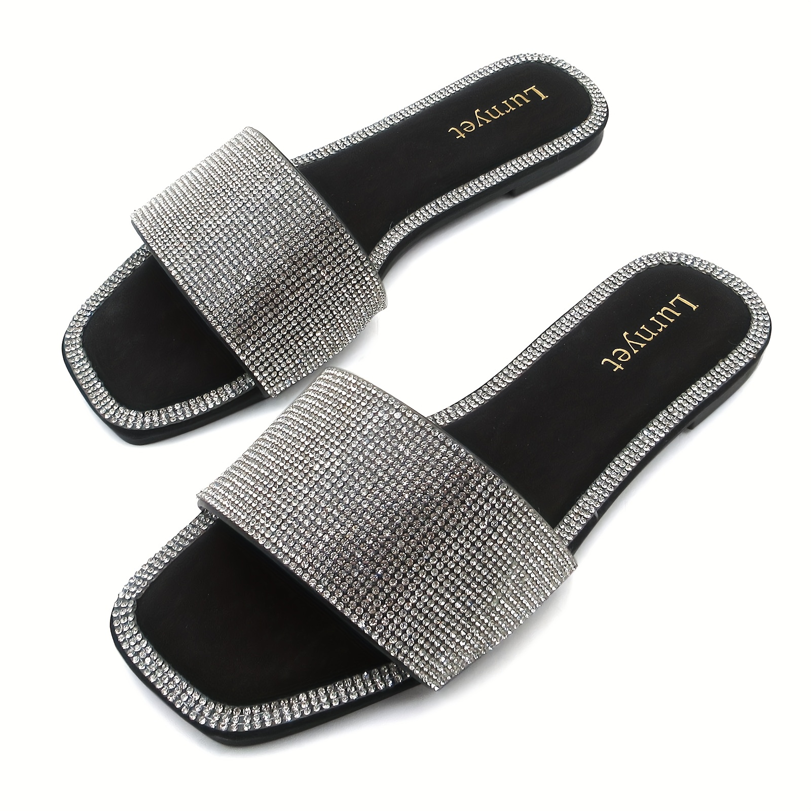 GORGLITTER Women's Rhinestone Slide Sandals - Sparkly Dressy Flats, Open Toe, Comfortable For Parties & Events - View #6