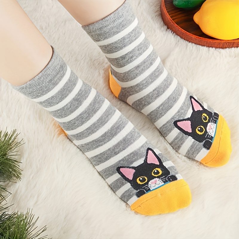 5 Paires De Chaussettes Chat Pour Femme, Chaussettes