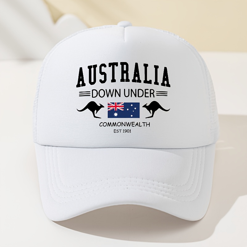 TEMU Men's And Women's Fashion Letter Print Australia Pattern Mesh Baseball , Fashion Trucker Hat Men's And Women's Outdoor Hat Adjustable Hat ,