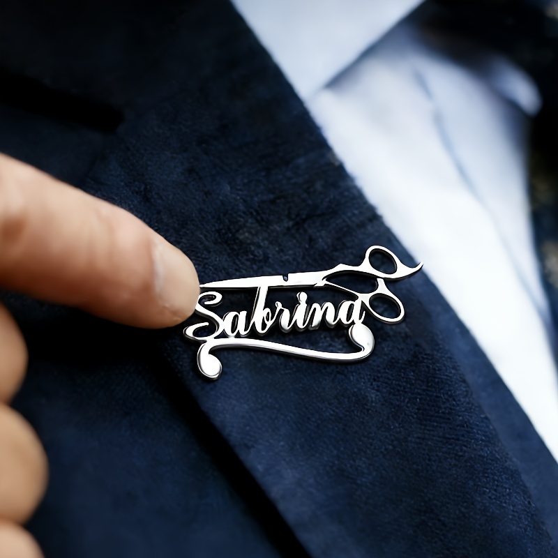 TEMU Broche personalizado con autodefinido y de tijeras, alfiler de solapa, broche de personalizado de acero inoxidable 304, broche de , alfiler de