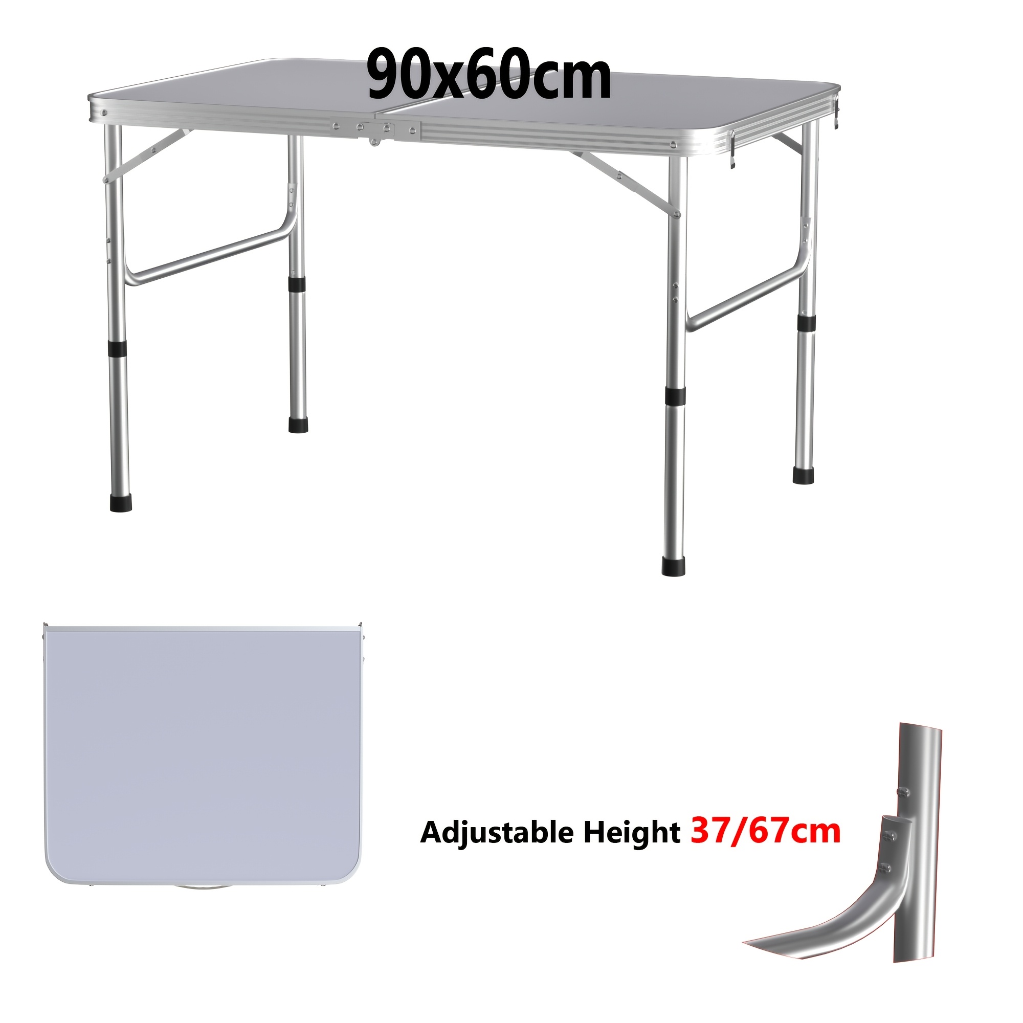 Aluminium Alloy Folding Camping Picnic Table Adjustable Height Garden Table For Outdoor Indoor Party, 90cm
