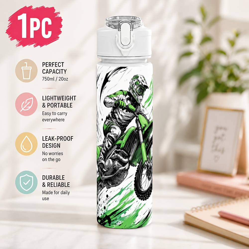 TEMU 1pc Motocross Rider Straw Water Bottle With Straw Lid & Uv Printed - Leakproof Travel Cup Suitable For For Motorbike, Gym, Outdoor, Christmas